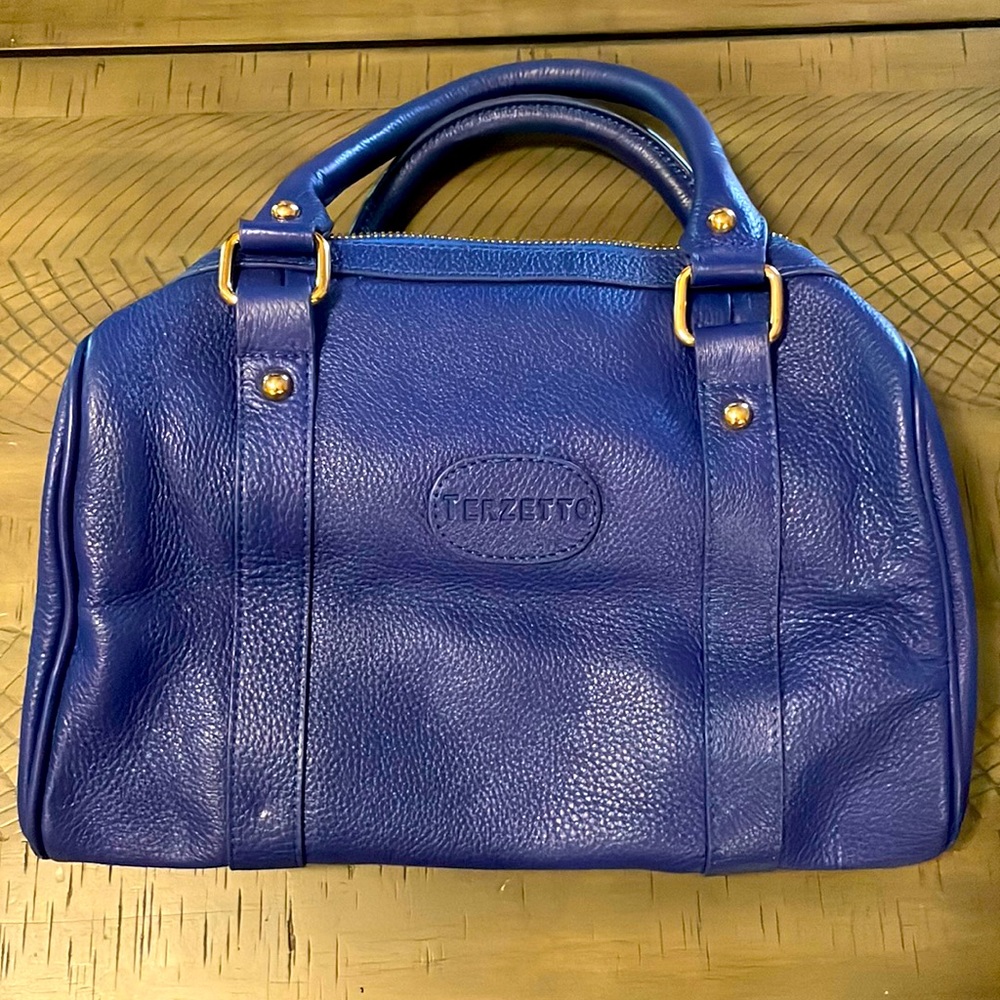 Terzetto Cobalt Blue Pebbled Leather Crossbody Bag
